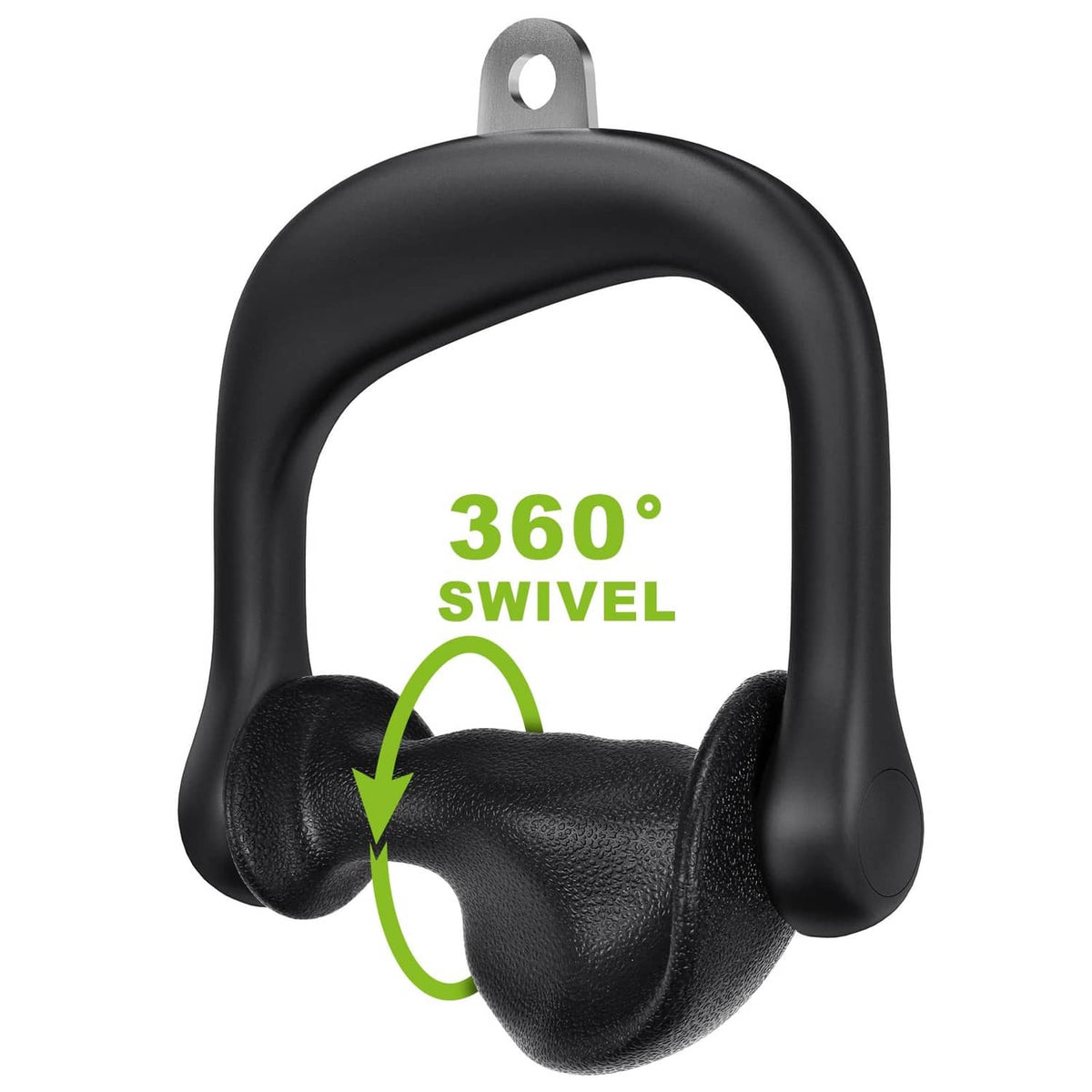 Black D-handle cable grip with textured palm pad and 360 swivel ring