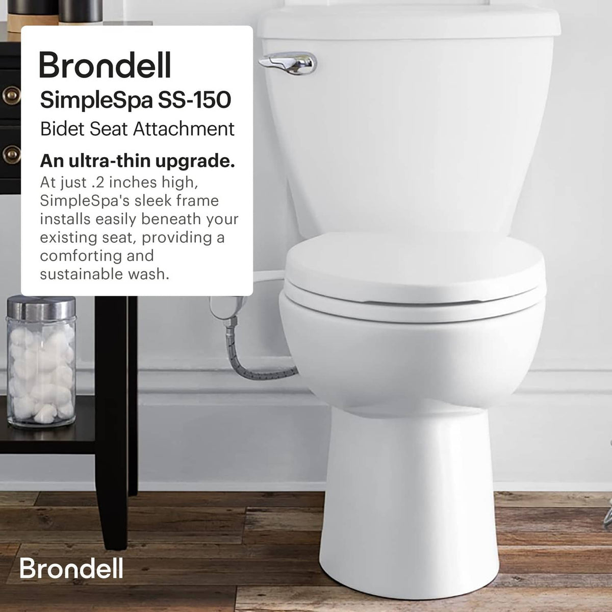 Brondell SimpleSpa SS-150 thinline bidet seat attachment, white toilet-mounted sprayer