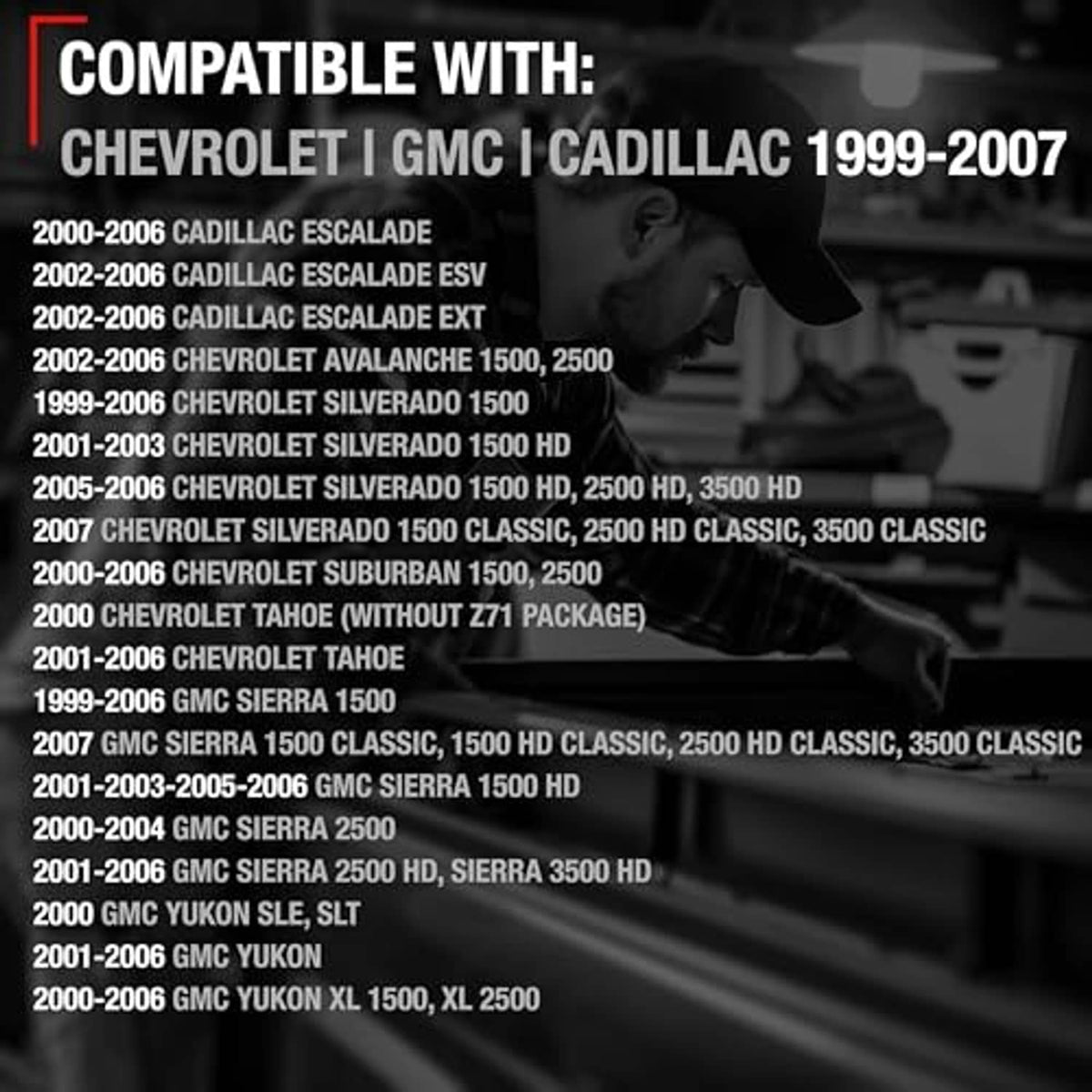 Exterior door handle with vehicle compatibility list for 1999-2007