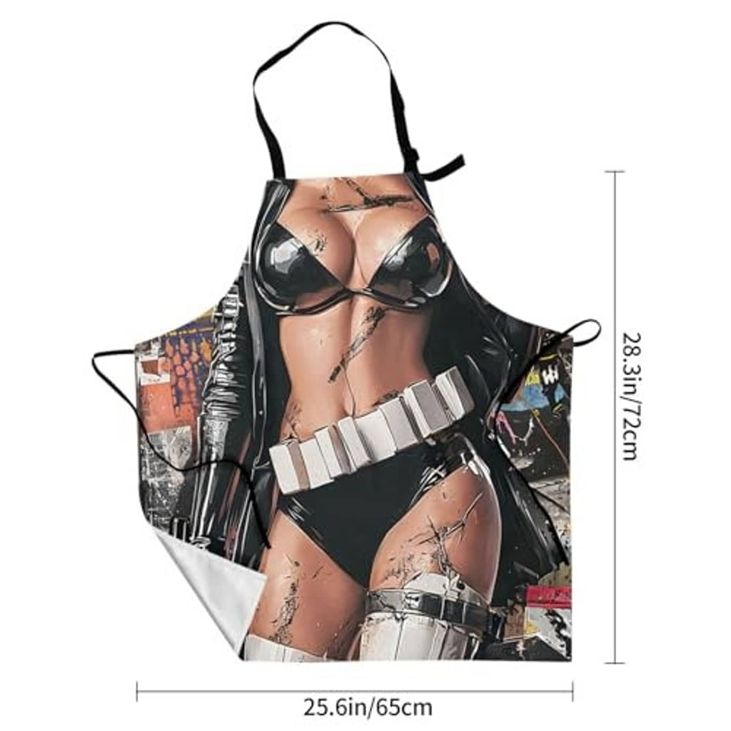 Black waterproof skeleton Halloween apron with size marks, 25.6 in x 28.5 in
