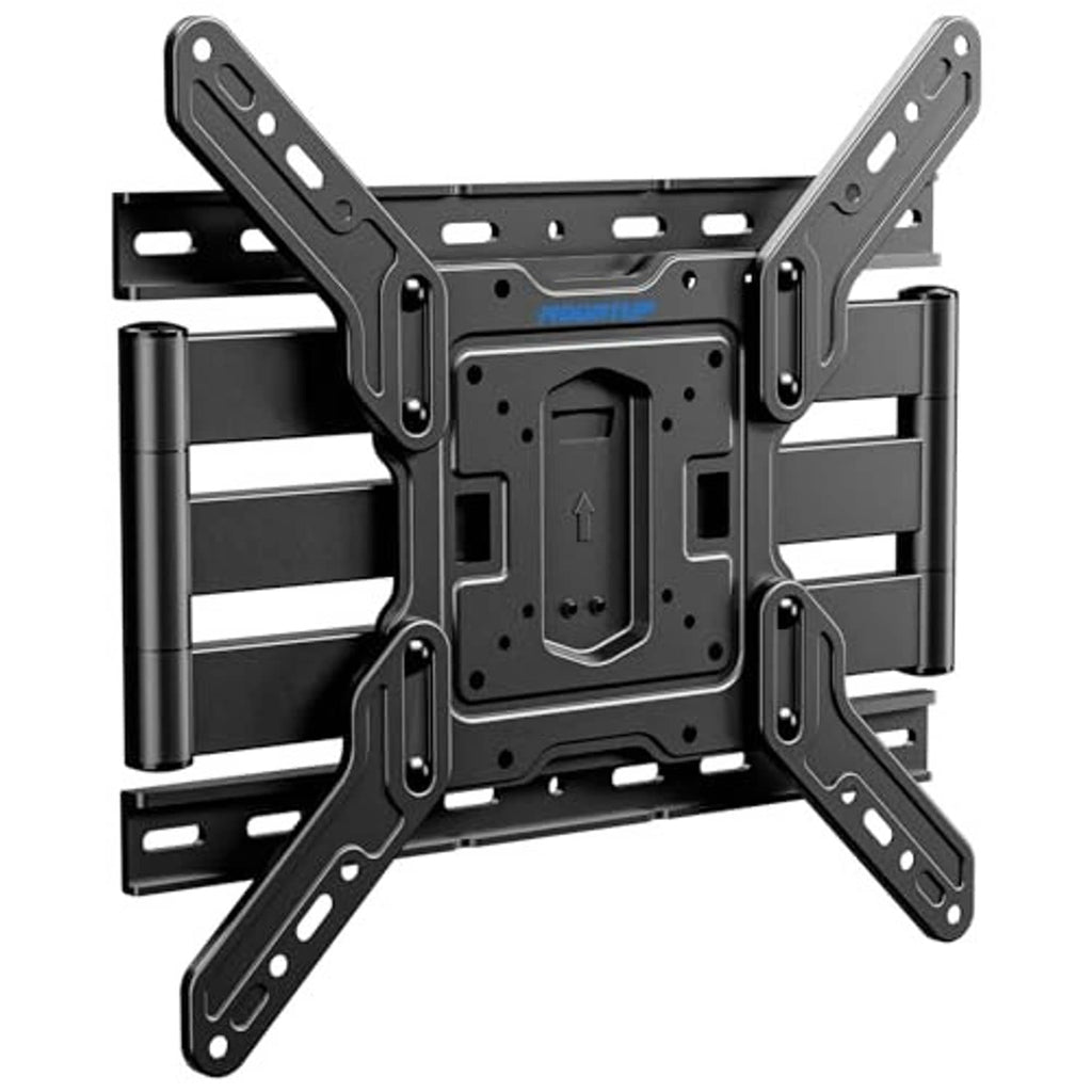 Ultra-slim full-motion TV wall mount bracket in black, front view with VESA plate