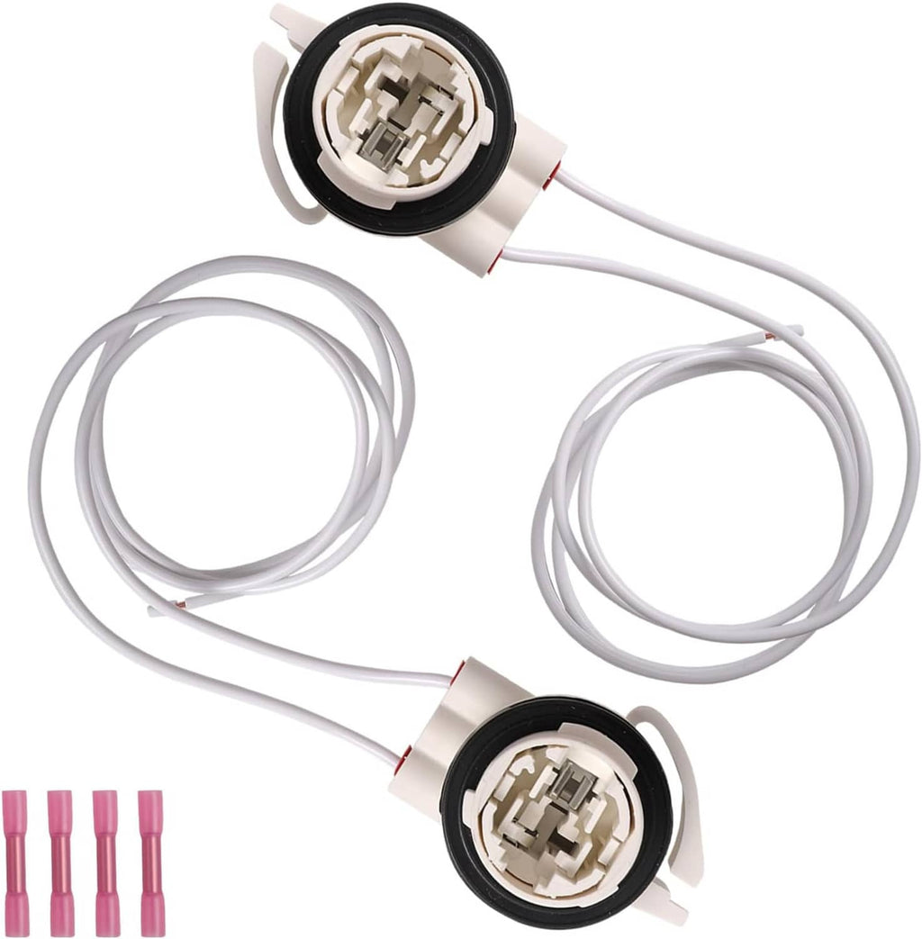 Light socket wire pigtail harness with two round plugs and white connecting wires
