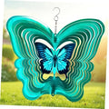 Turquoise metal butterfly wind spinner with layered 3D wings and hanging hook