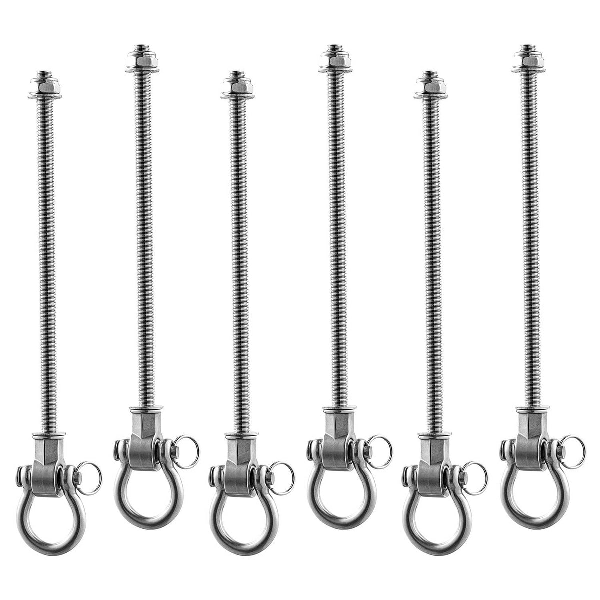 6-pack heavy-duty swing brackets with loop hooks and threaded posts, silver metal