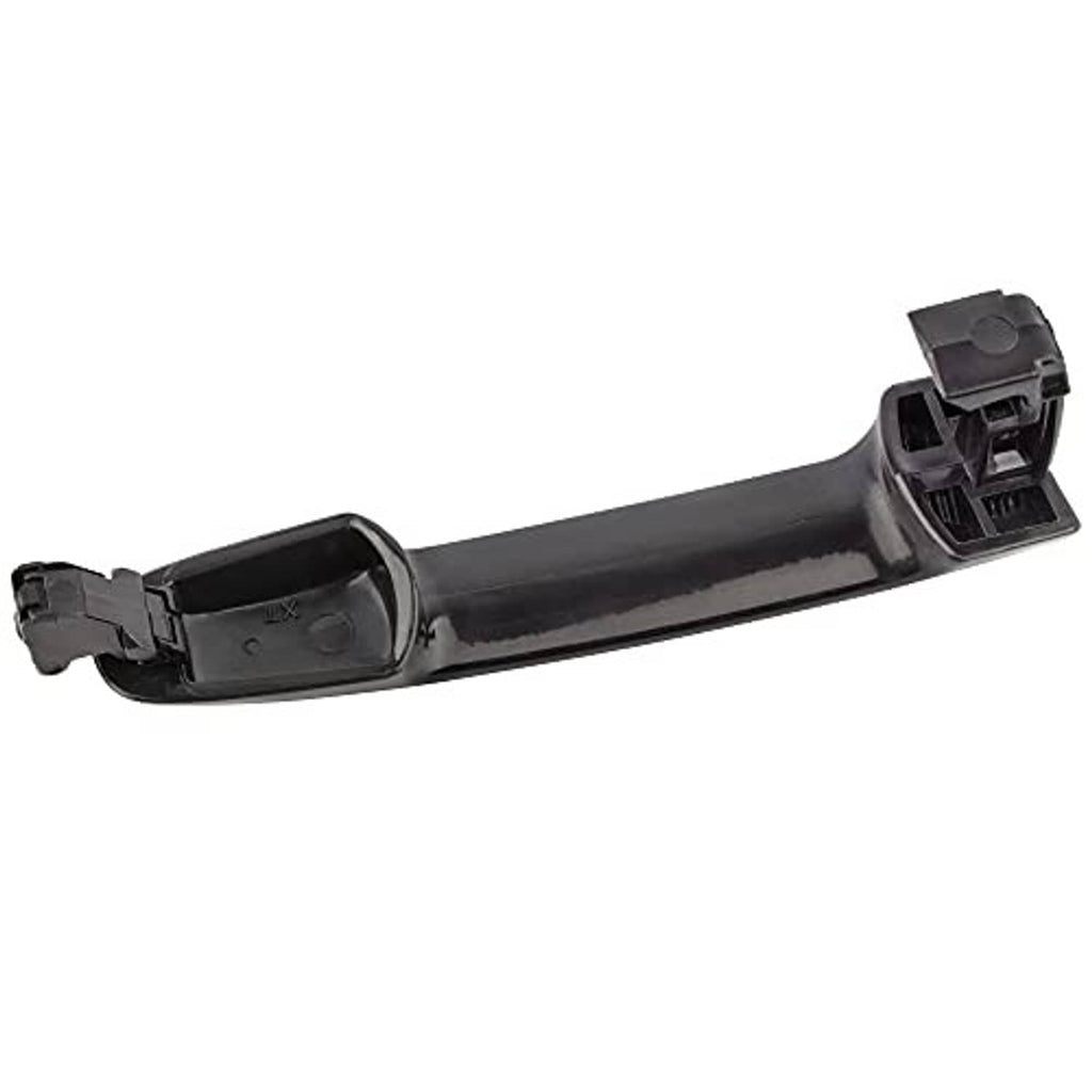 Black exterior door handle close-up of underside mounting and keyhole bezel