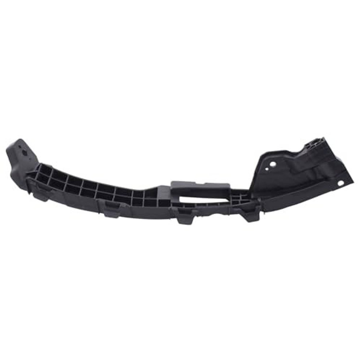 Black plastic bumper headlight bracket mount retainer support, curved bar with clips