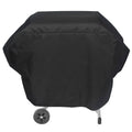 Black fitted grill cover with peaked top and secure bottom straps for outdoor protection