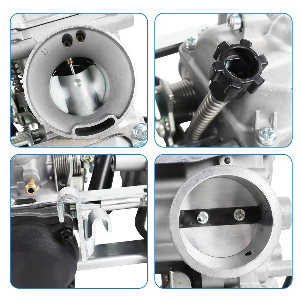 Carburetor detail set showing throttle bore opening, connectors, and mounting parts