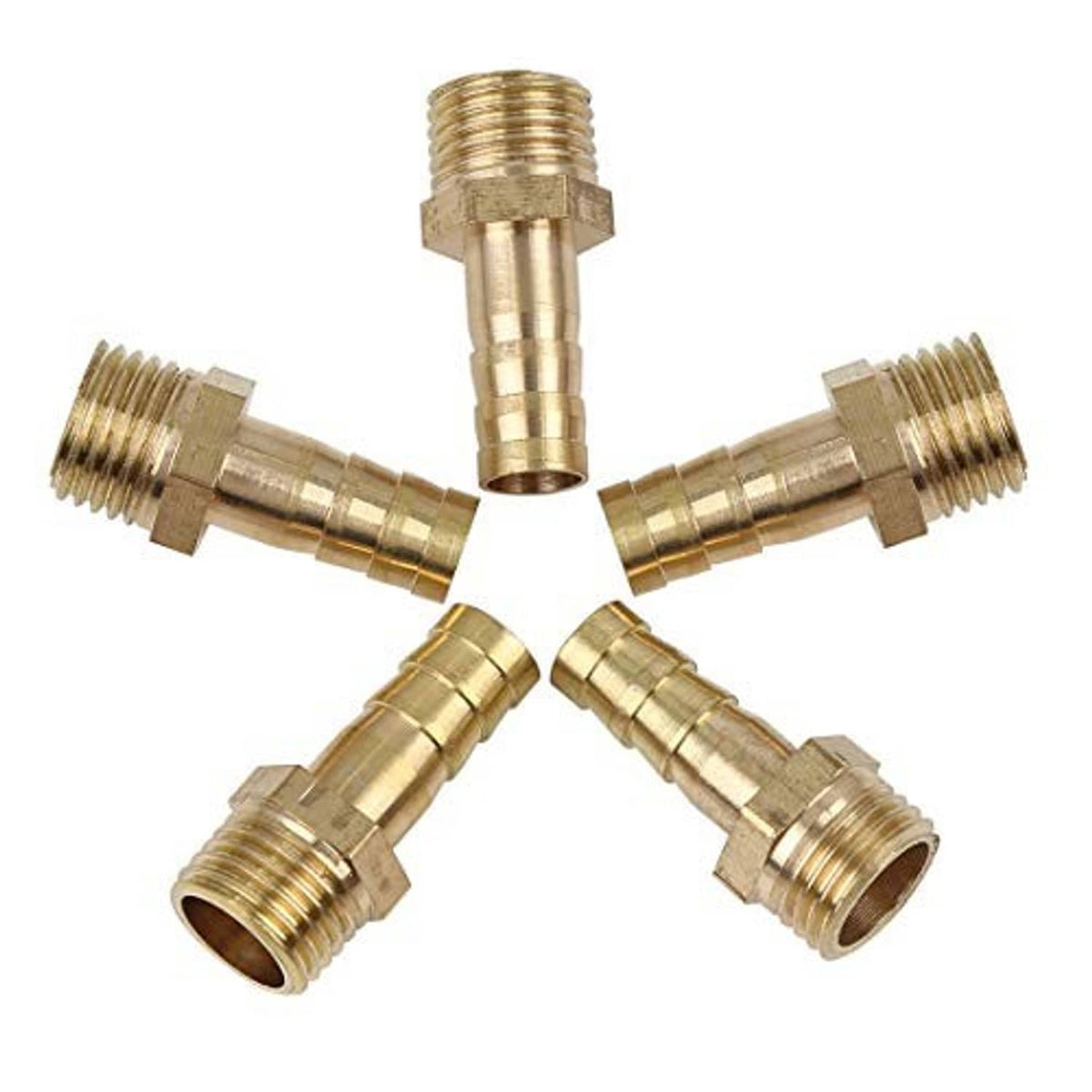 Brass hose tail barb fitting connector with 1/4 in NPT male threads and barbed ends