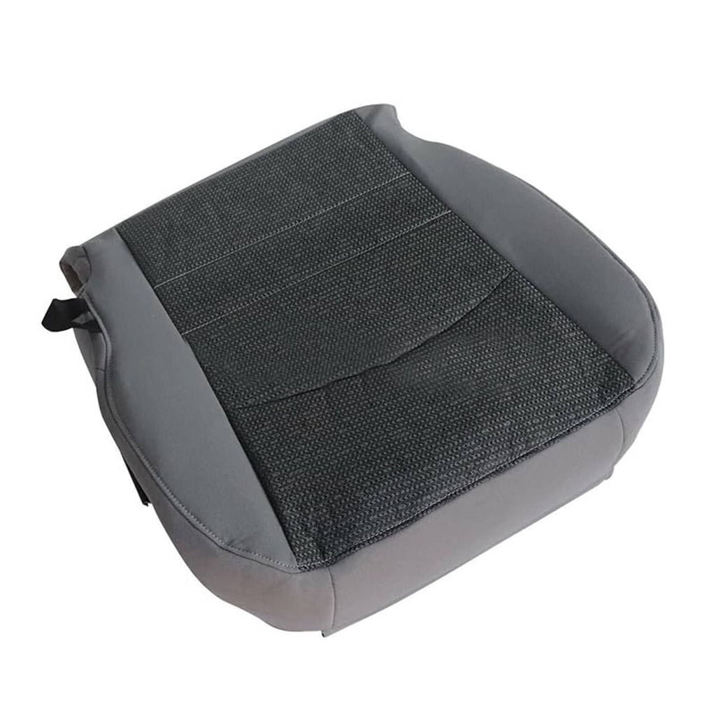 Gray cloth seat cover with textured square insert and curved lower border
