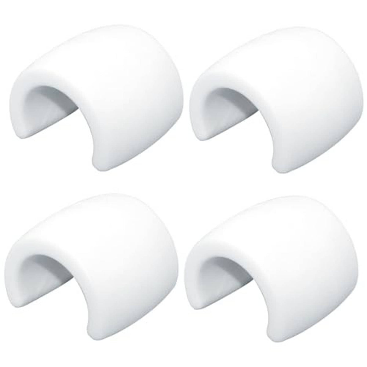 Four white U-shaped hose floats for pool cleaner hoses, open-ended caps