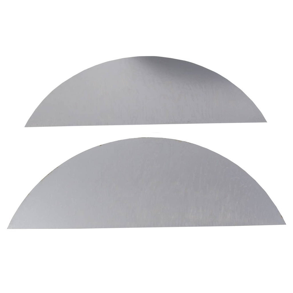 Two silver-gray curved back plate covers for round trailer fenders