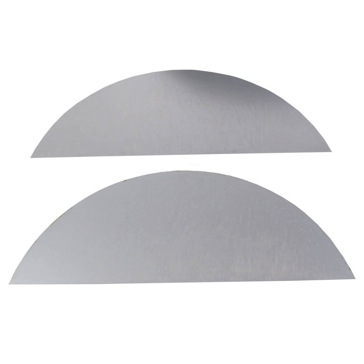 Two silver-gray curved back plate covers for round trailer fenders