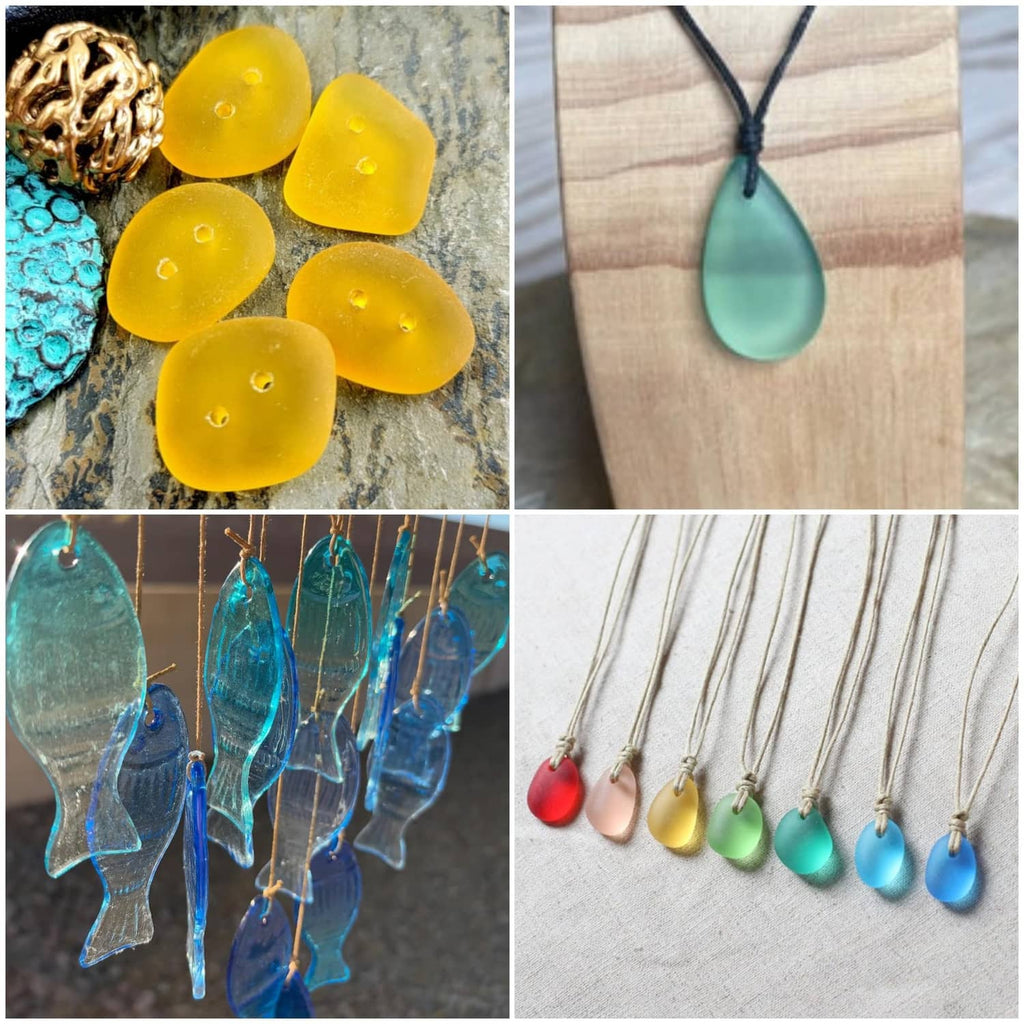 Yellow heart beads and blue-green teardrop pendant necklace with matching drop dangles