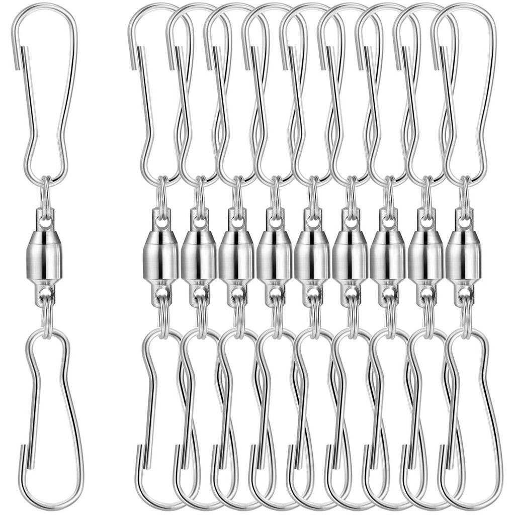 Set of 10 silver swivel hook clips with short chains and U-shaped ends