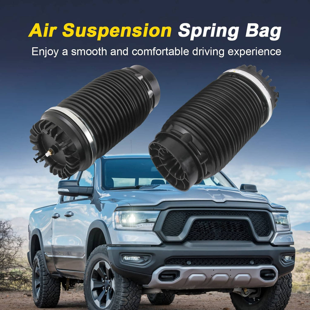 Pair of black air suspension spring bags with ribbed bellows and mounting end housings