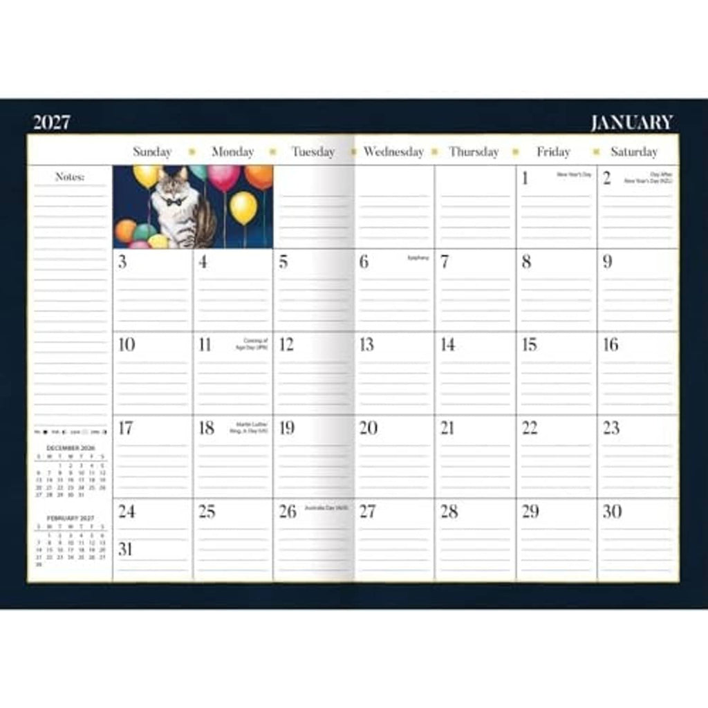 Monthly calendar spread for January on a Lang 13-month pocket planner page