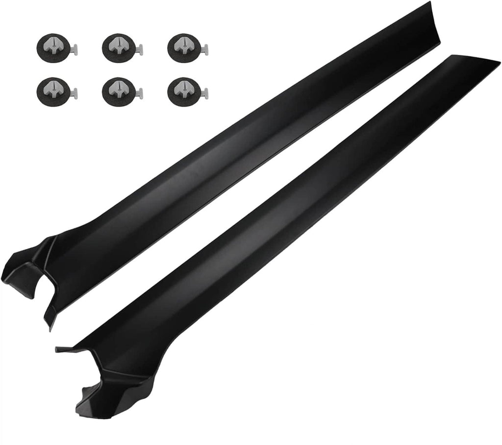 A-pillar windshield trim molding set, black bars with screw-in mounting clips