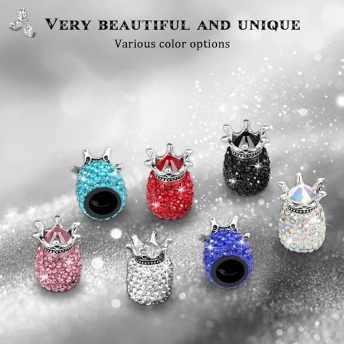 Assorted jeweled crown valve stem caps, including pink rhinestone style
