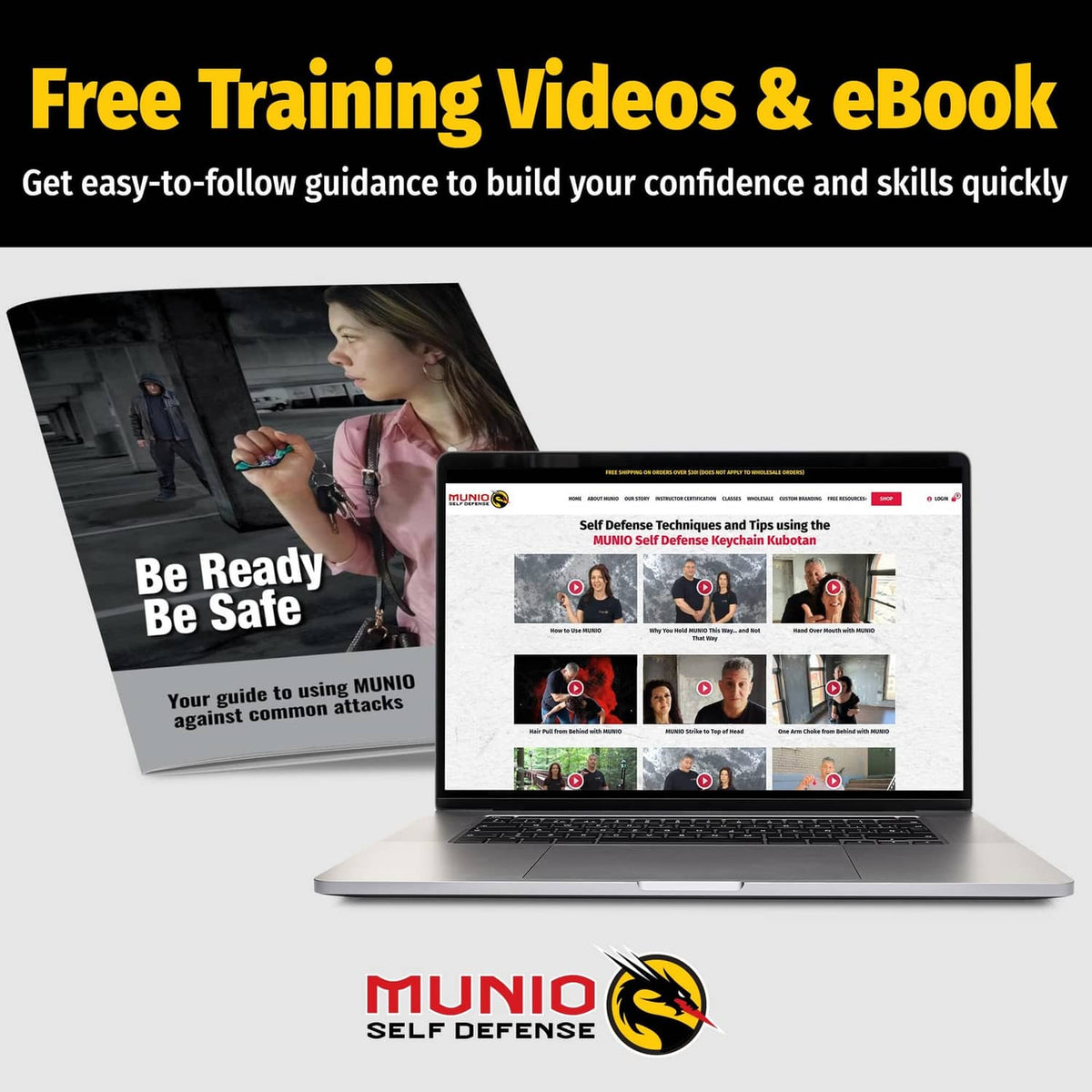 MUNIO self defense keychain branding shown on a laptop screen