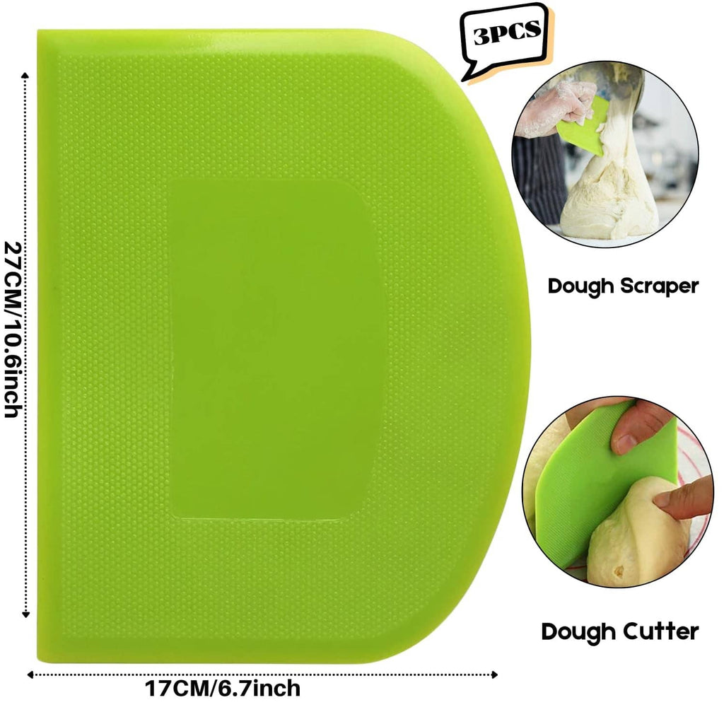 Green silicone dough scraper bench, 17x27cm size, 3-piece set