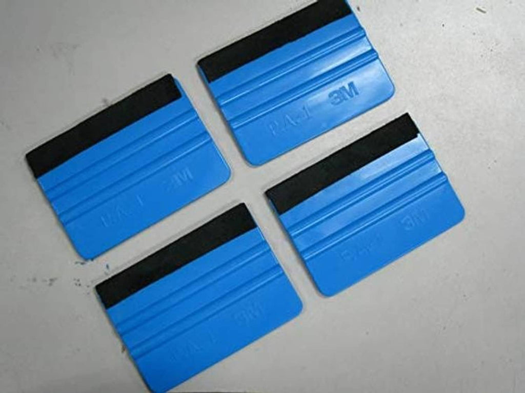 3M plastic felt edge squeegee set of four, blue pads with black felt edges
