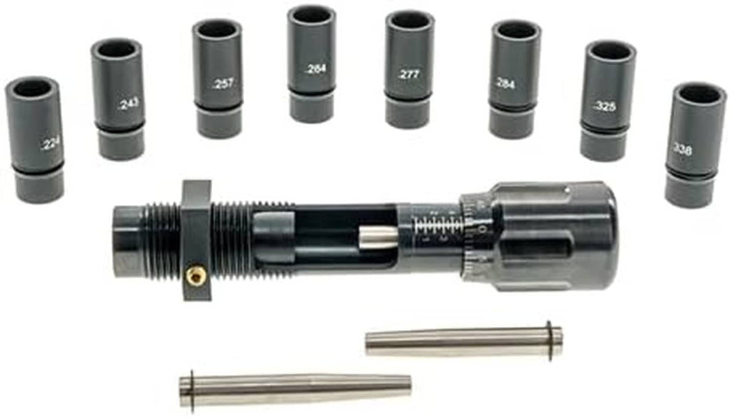 Bullet seating die with micrometer stem and multiple caliber die inserts