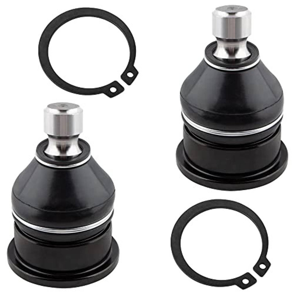 Front upper ball joint pair with black boots, silver ball studs, and rubber seal rings