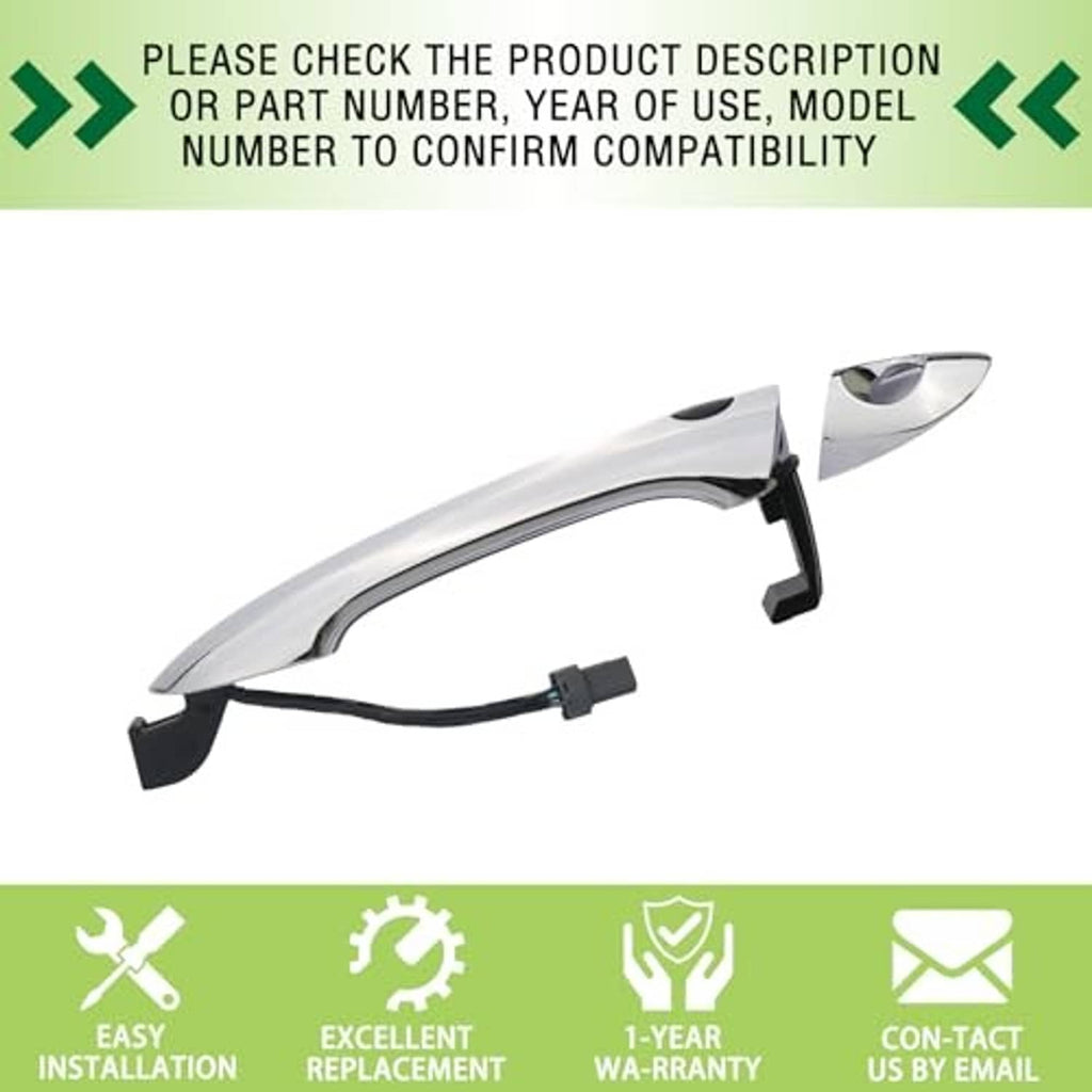 Chrome door handle with keyhole and black wiring, angled view