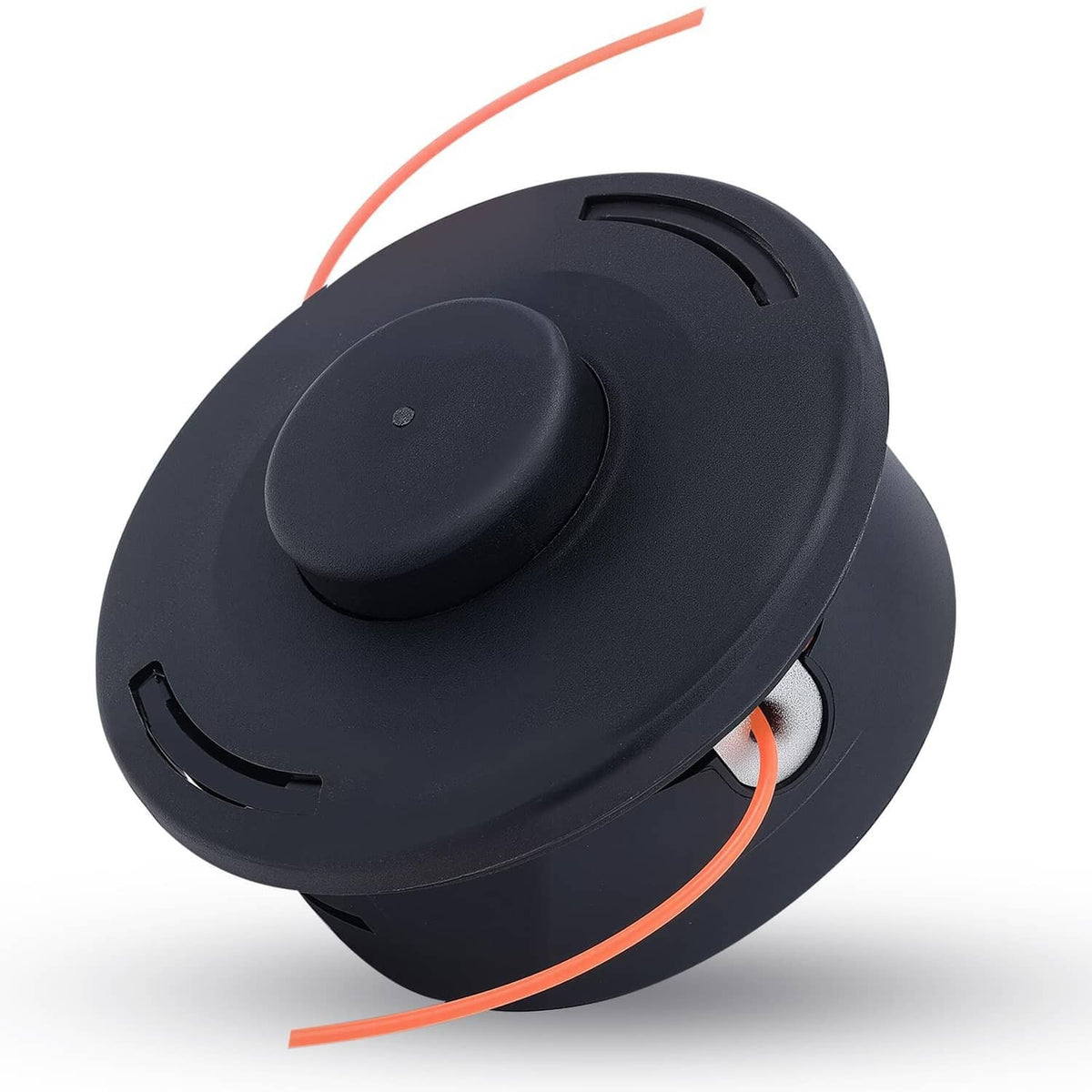 Black nylon trimmer head spool with orange cutting line