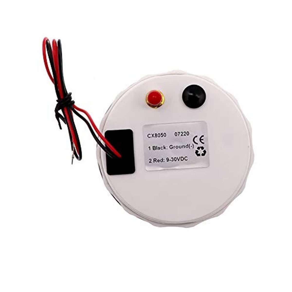 GPS speedometer gauge back in white with two wire leads and label terminals