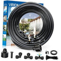 Rolled black misting hose with brass fittings and connector pieces in a kit