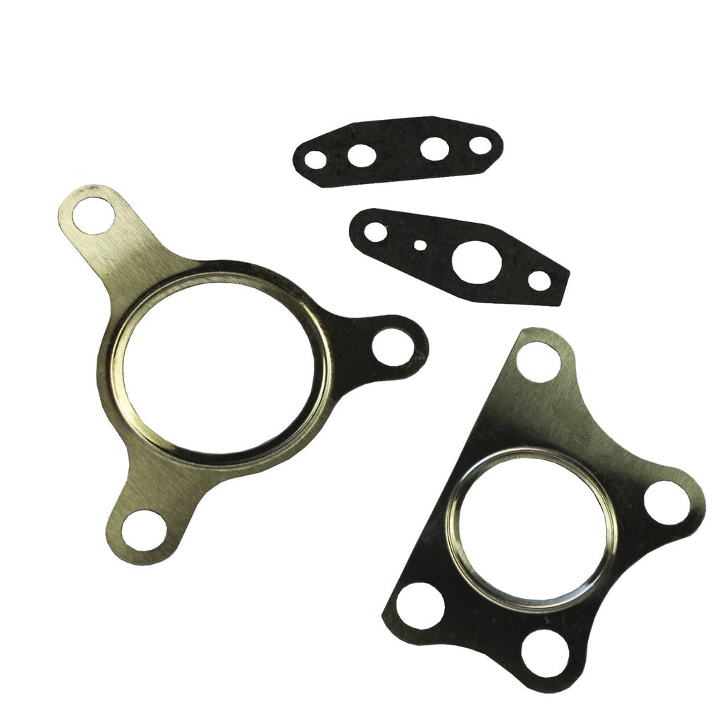Turbocharger gasket set with metal rings and mounting plates