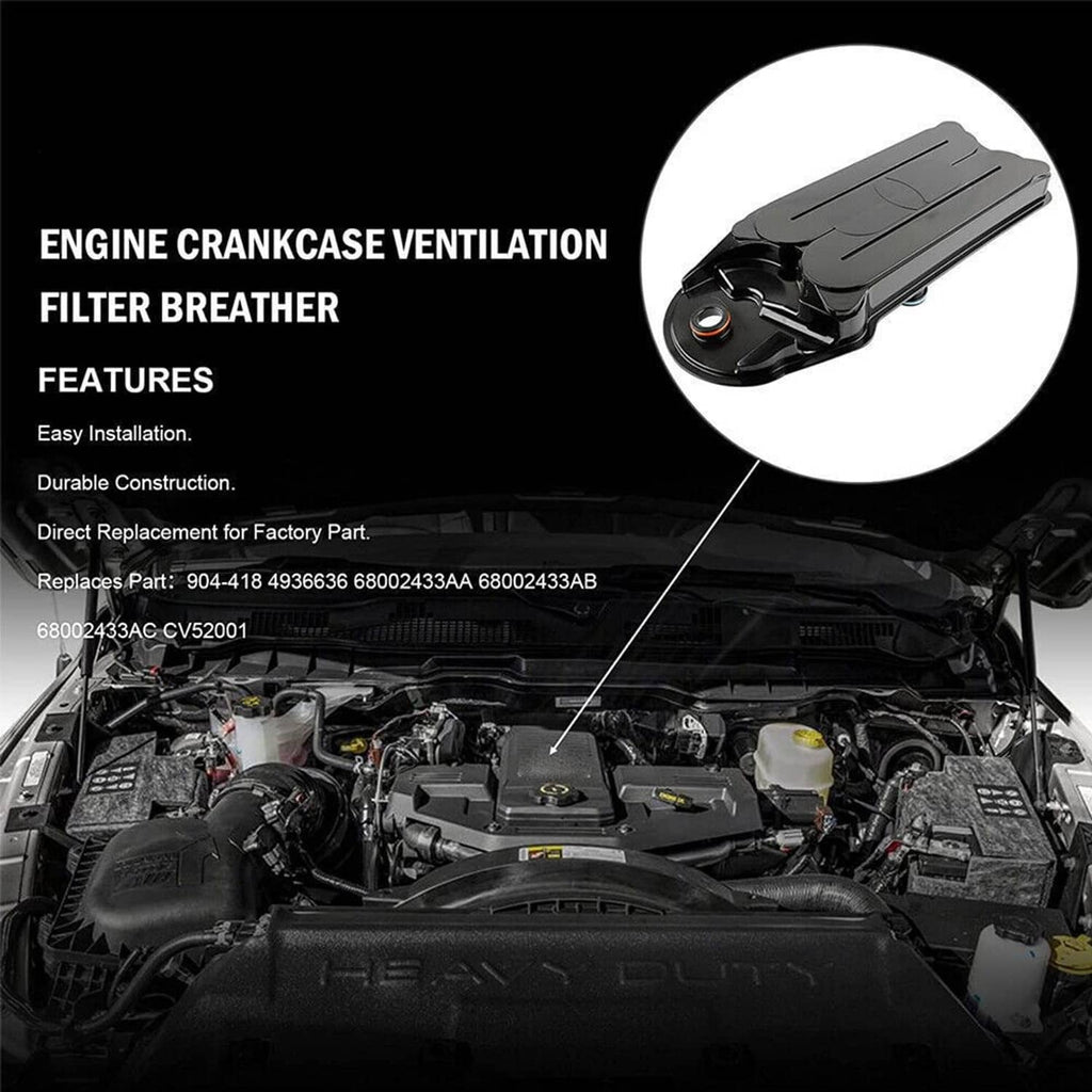 Black engine crankcase ventilation filter breather with circular inlet cap