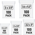 Mini clear plastic bag pack labels shown for multiple sizes, 3x3.5 and 3.6x5.2 included