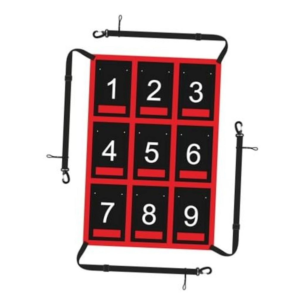 Red strike zone target net with black 3x3 numbered squares (1 to 9)