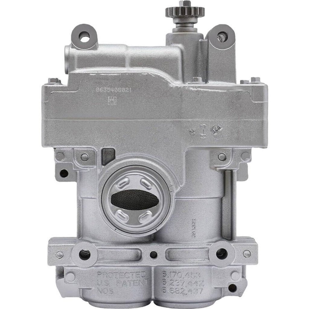 Oil pump balance shaft assembly with silver metal body and circular mesh filter