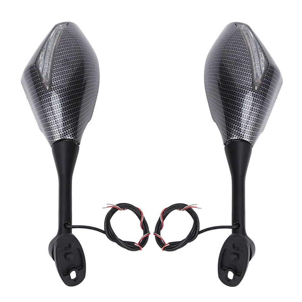 Pair of LED turn signal rearview mirrors with textured gray housings and wiring pigtails