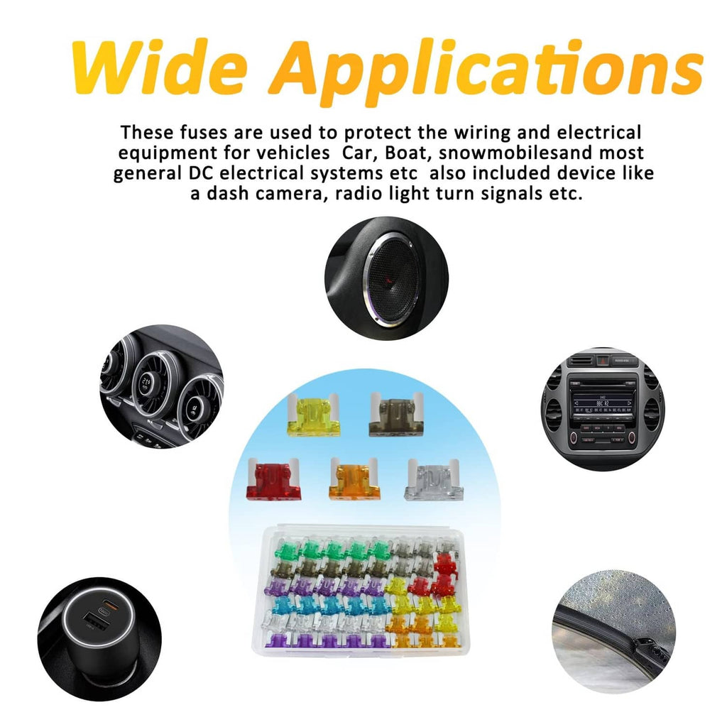 Low-profile mini blade fuse assortment in clear case with mixed color fuses