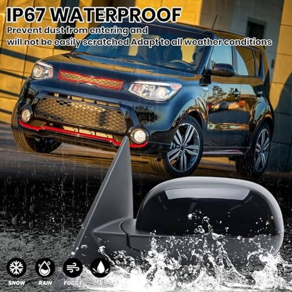 Left driver-side black side mirror with water-splash protective housing