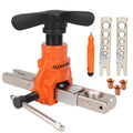 45-degree HVAC pipe flaring tool set, orange-and-black body with 4-piece accessories