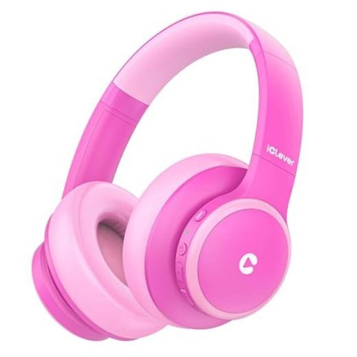 Rose pink kids over-ear active noise cancelling headphones, side view