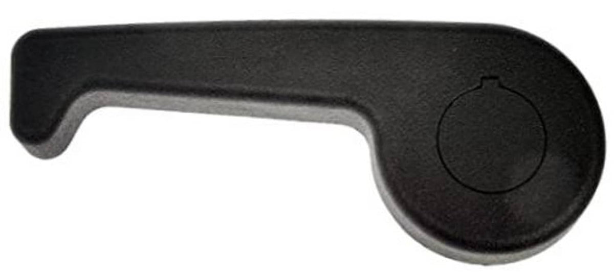 Black hood release pull handle with round release button and curved pull grip