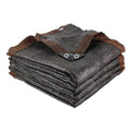 Woven sun shade cloth, dark gray/black with brown stitched edge and metal grommets
