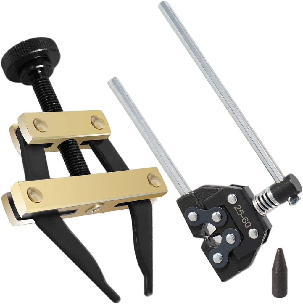 Roller chain breaker tool with pin-punch lever, black and gold handle frame
