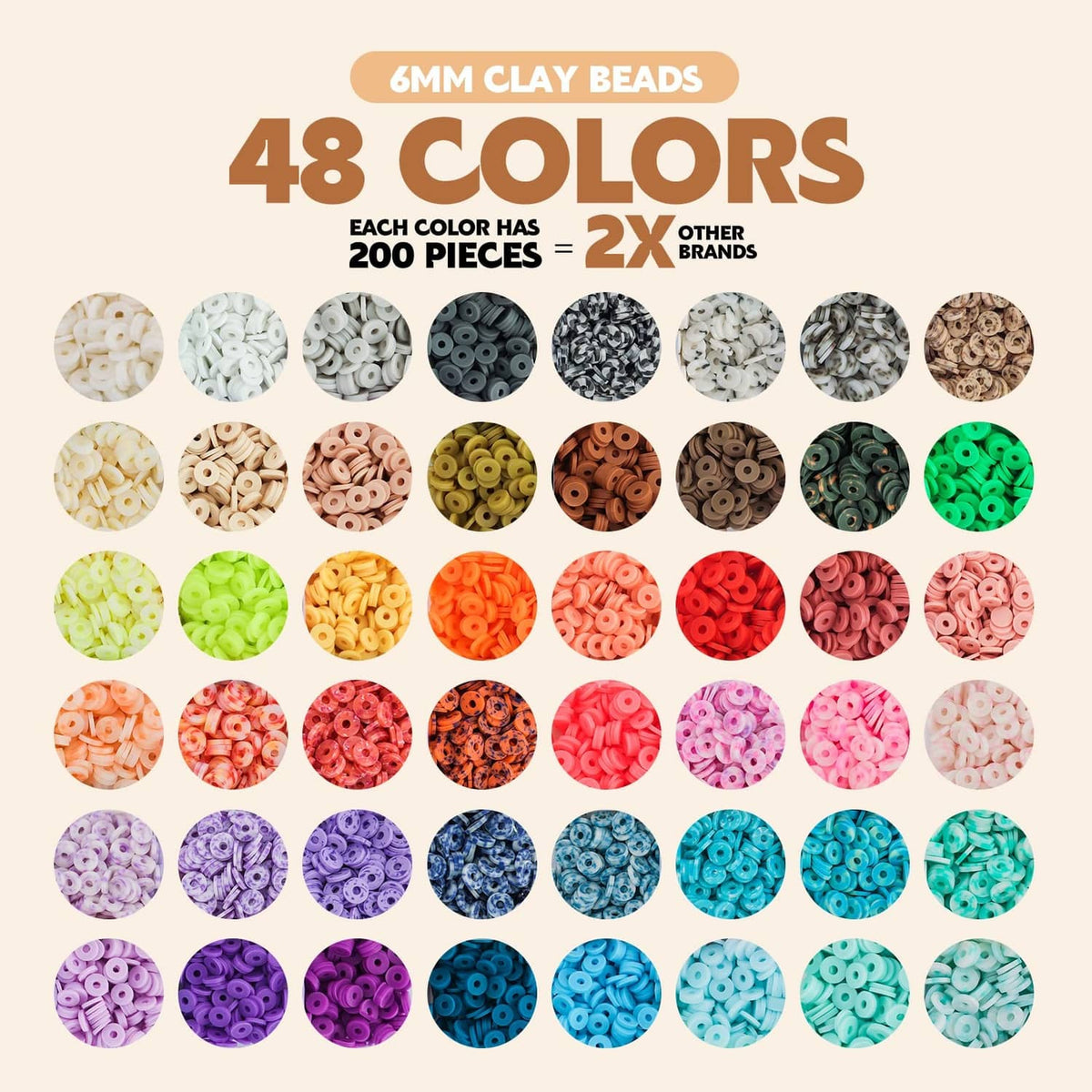 6mm clay bead set showing 48 color beads in round containers