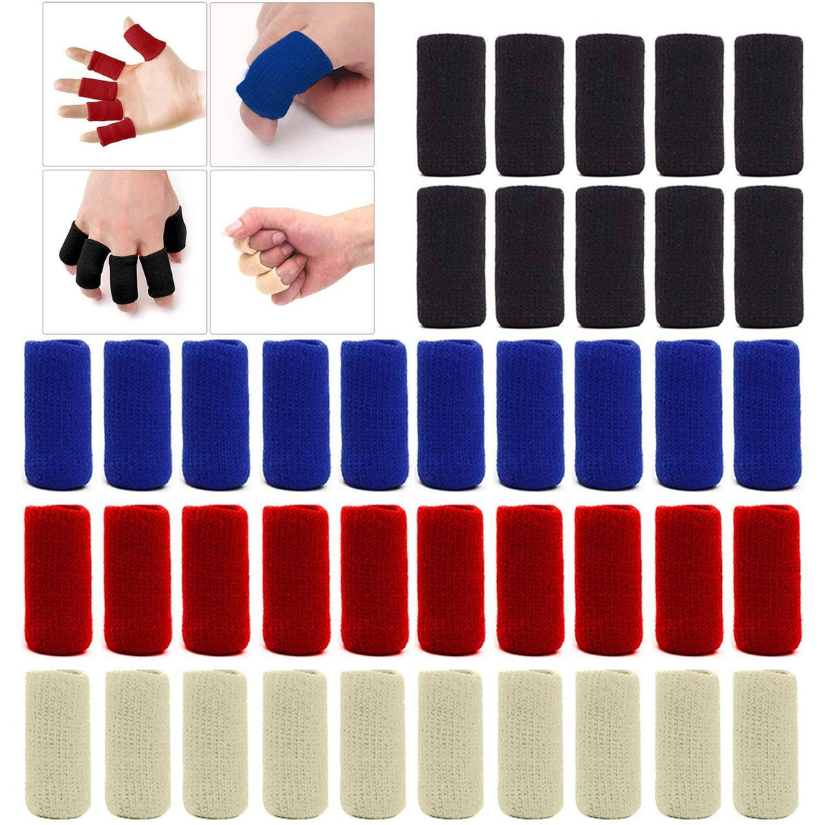 RivetOak ELANE 40 Pcs Finger Sleeves Protectors,Finger One Size, Black+Blue+Red+Beige