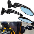 Pair black rearview side racing mirrors with blue-tinted lenses and mounting brackets