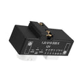 Black electric radiator cooling fan relay control module with mounting tab and terminals