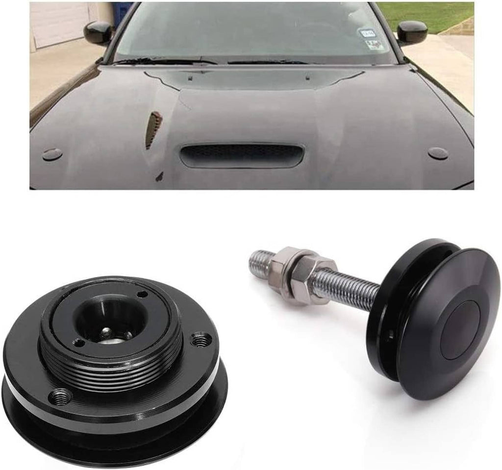 Universal quick-release latch: black cap with threaded bolt and mounting base